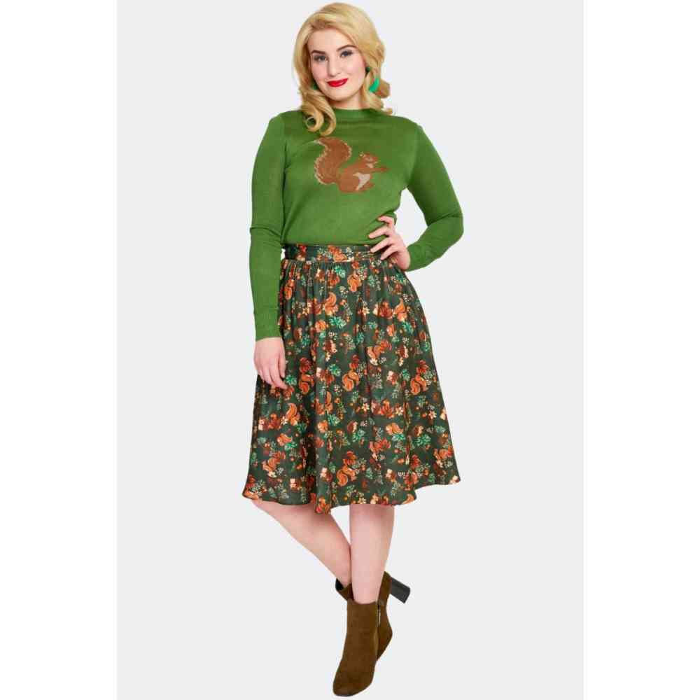 Voodoo Vixen - Woodland Print Flare Rok - Groen